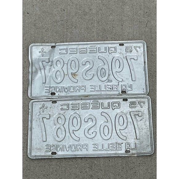 Pair of 1975 Quebec License Plates 796S987 LA BELLE PROVINCE Cream and Green - Picture 5 of 7